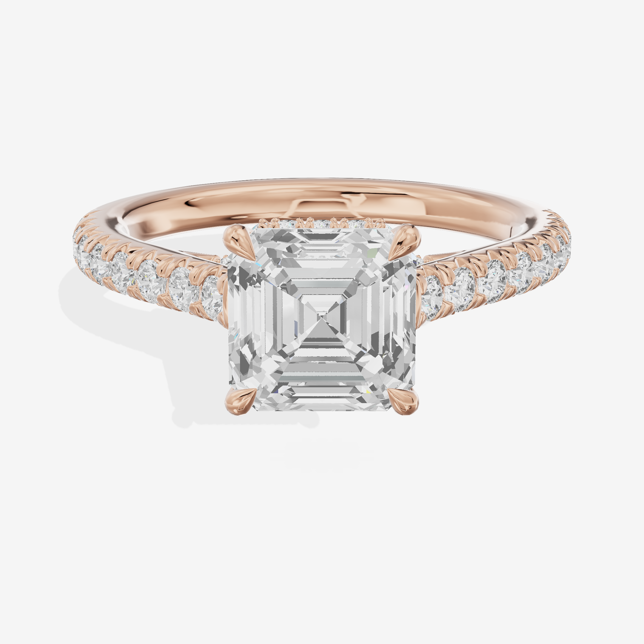 Modern Linger Asscher Engagement Ring with Side Stones (3/4 ct. tw.) in 18K Rose Gold