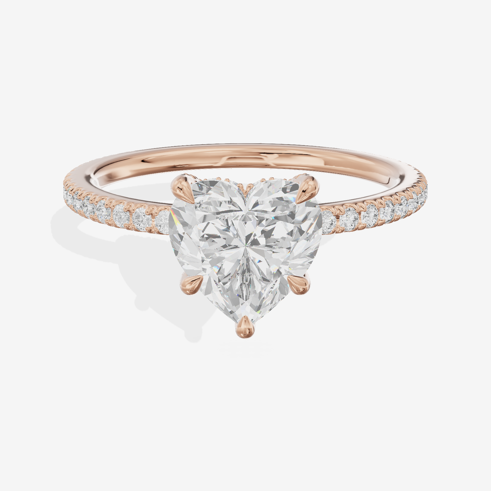 Lustrous Sincere Heart Engagement Ring with Side Stones (1/3 ct. tw.) in 14K Rose Gold