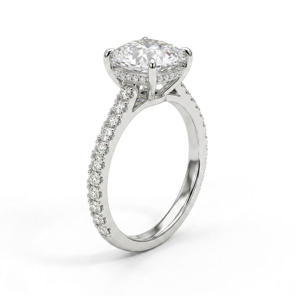 Solitaire Pavé Cushion Engagement Ring (2.09 ct. tw.) in 18K White Gold