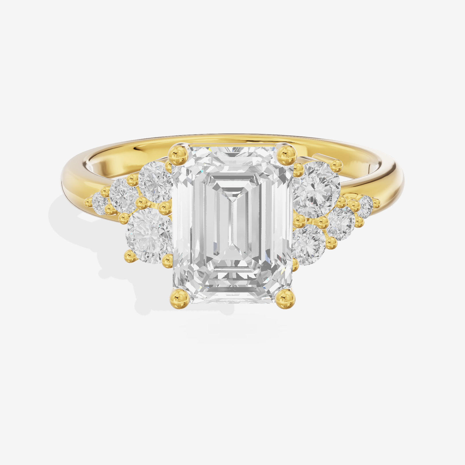 Modern Tender Emerald Engagement Ring with Side Stones (1/3 ct. tw.) in 18K Yellow Gold