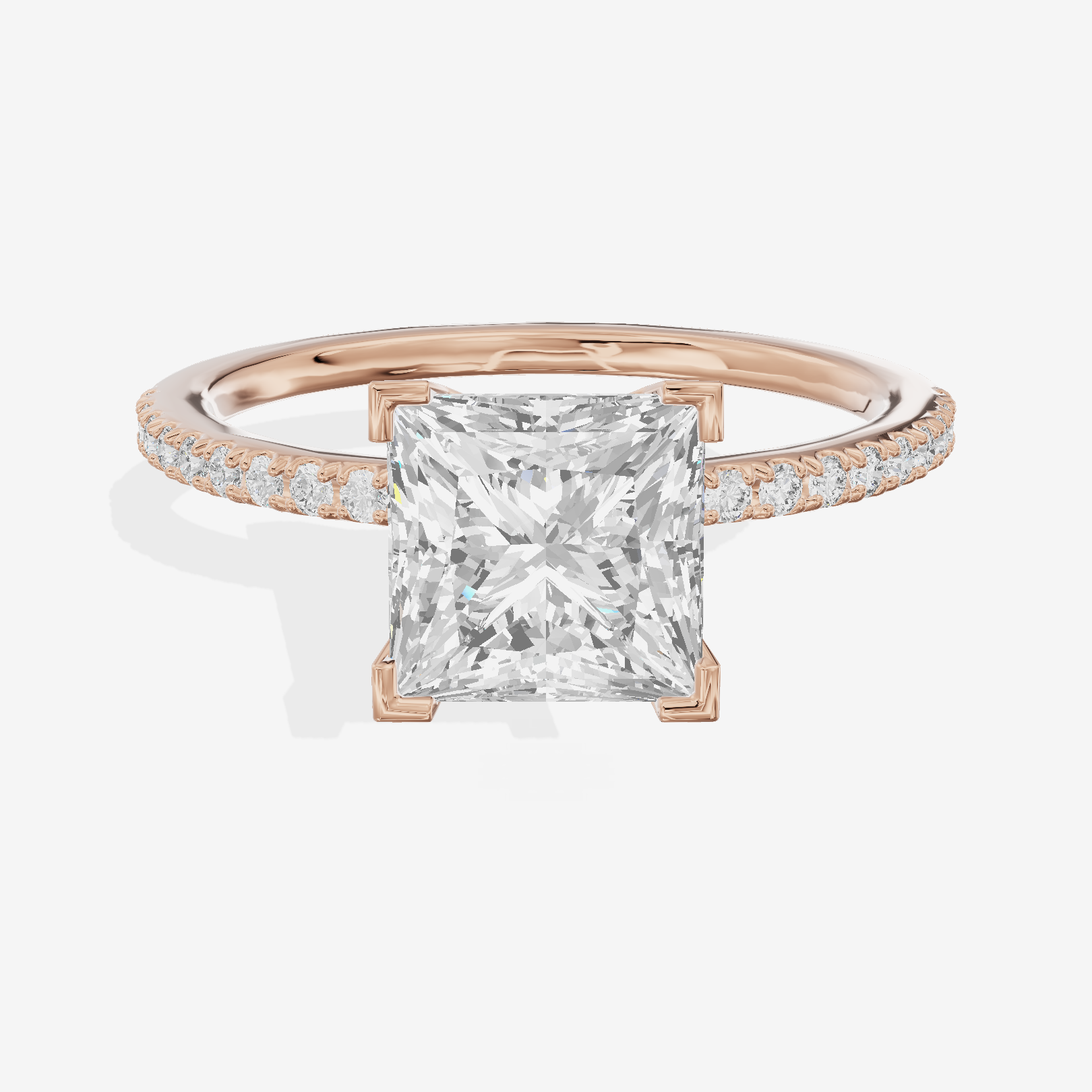 Grand Mayrelle Princess Engagement Ring with Side Stones (1/8 ct. tw.) in 18K Rose Gold
