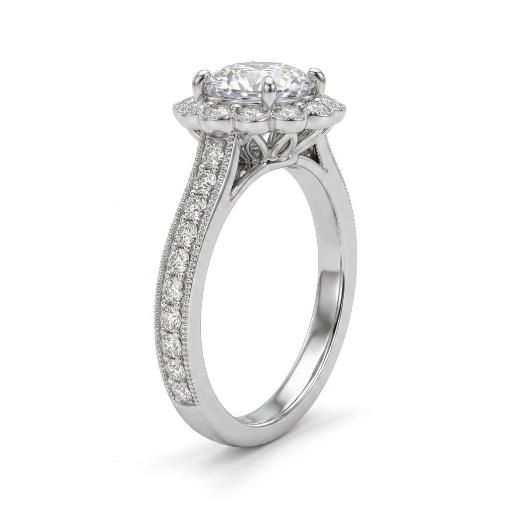 Halo Pavé Round Engagement Ring (1.01 ct. tw.) in 18K White Gold
