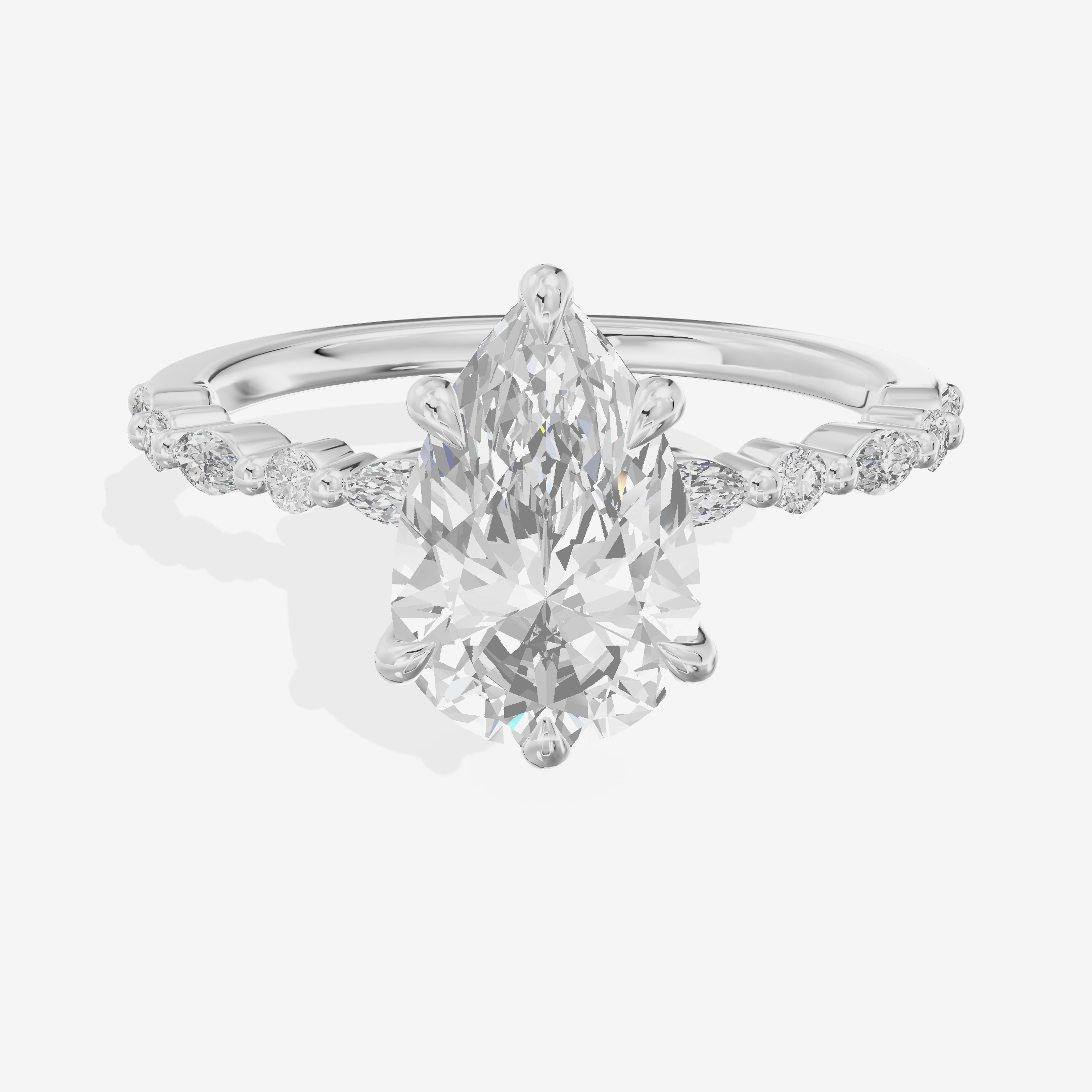 Classic Halcyon Pear Engagement Ring with Side Stones (1/4 ct. tw.) in 18K White Gold