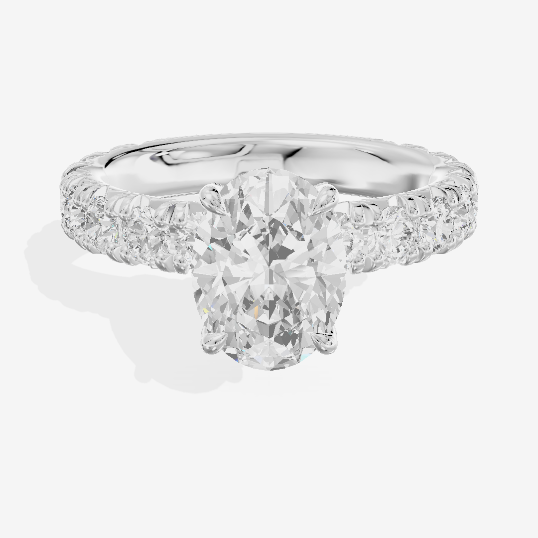 Crowned Sincere Oval Engagement Ring with Side Stones (3/4 ct. tw.) in 14K White Gold