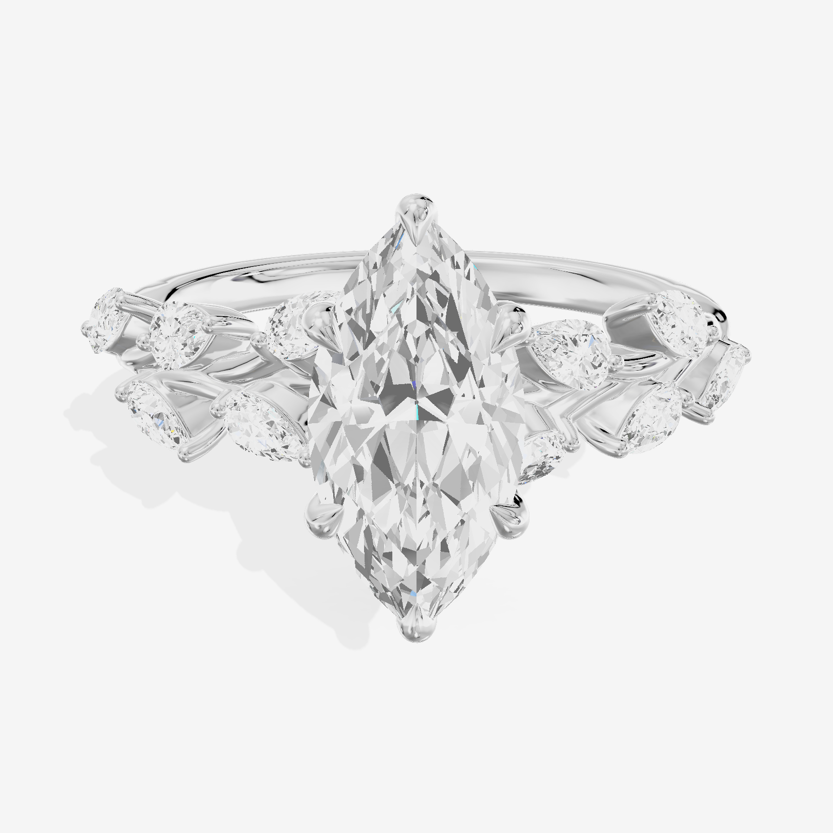 Classic Promezza Marquise Engagement Ring with Side Stones (1/2 ct. tw.) in 18K White Gold