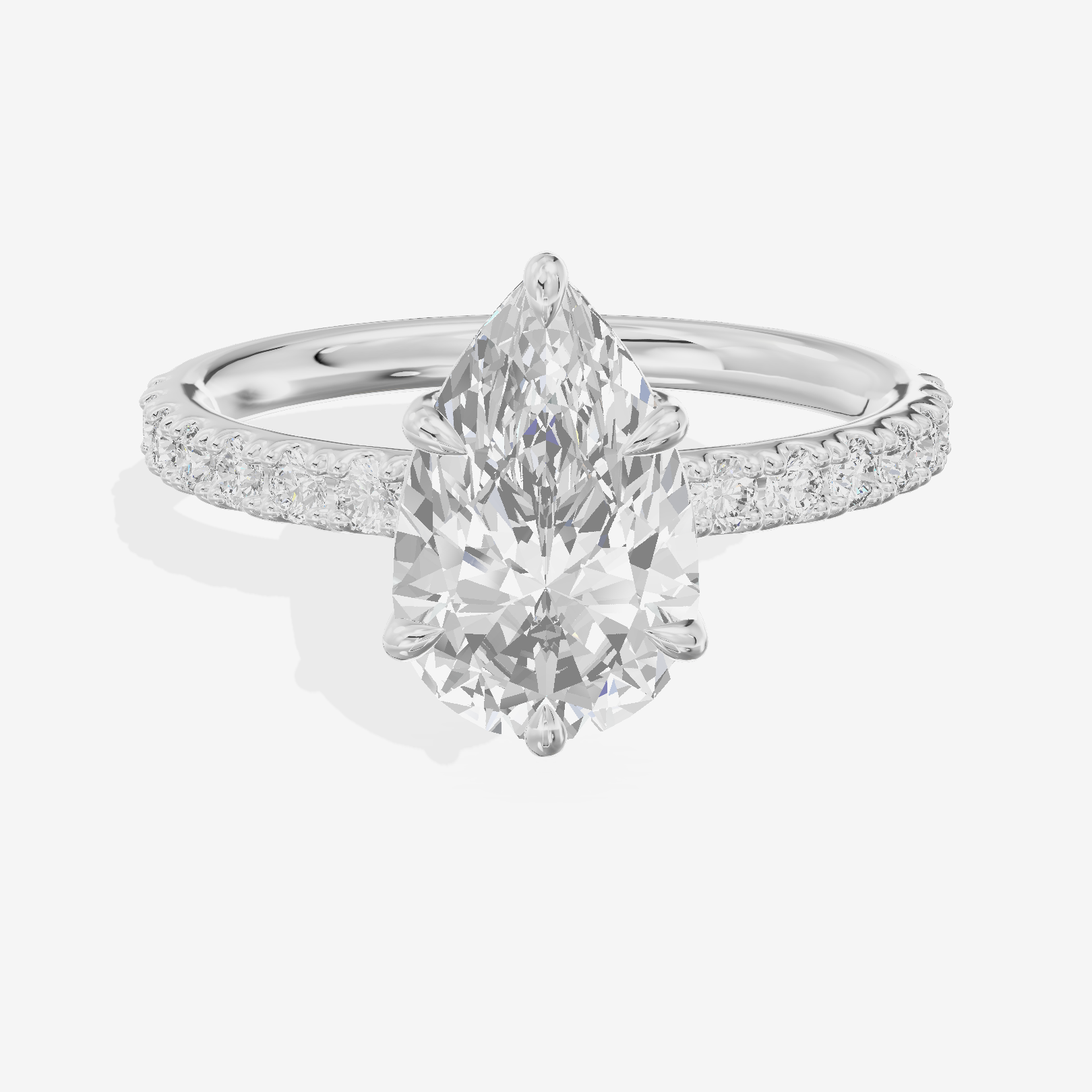 Selenia Basket Split Shank Pear Engagement Ring with Side Stones (1/8 ct. tw.) in 14K White Gold