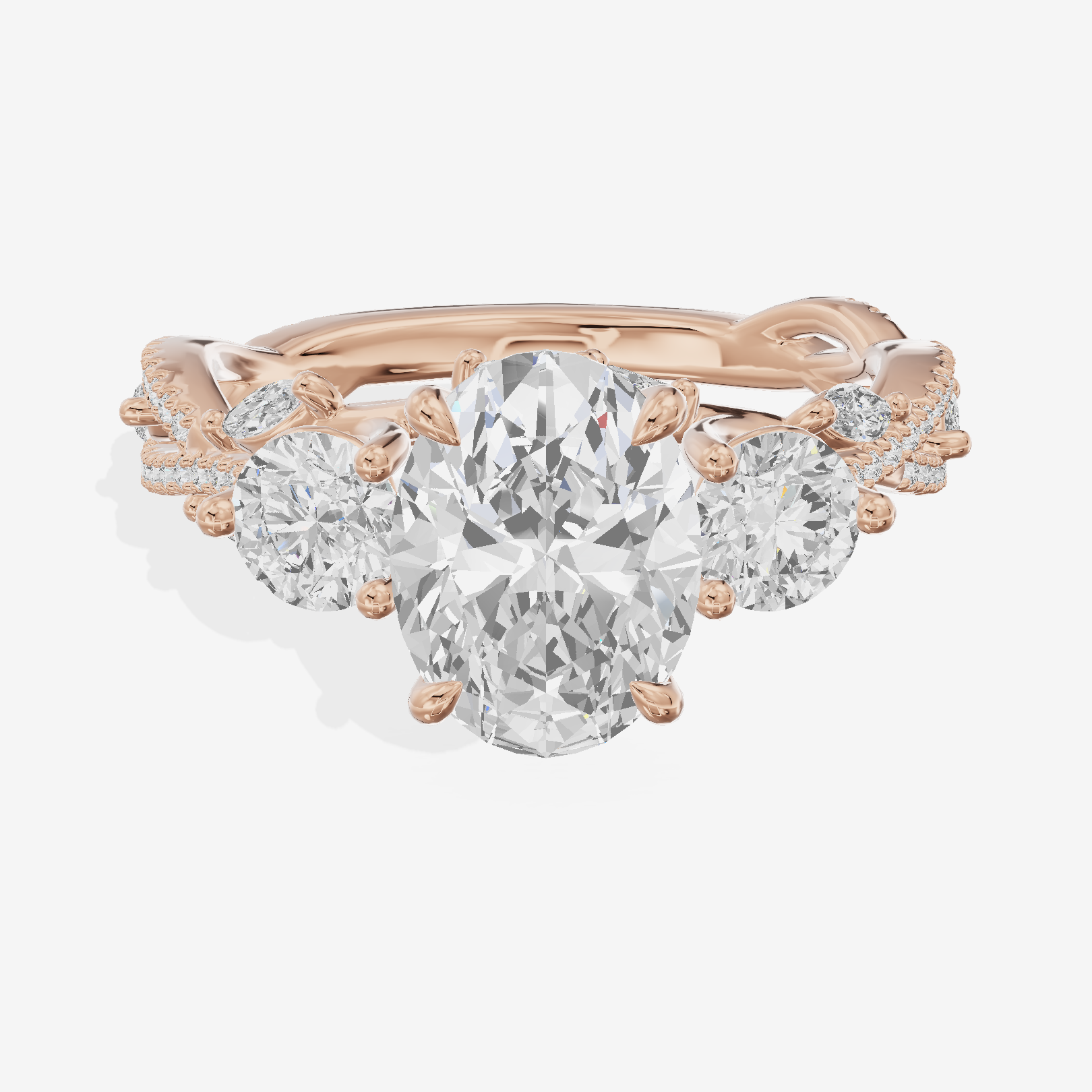 Classic Coeurine Three Stone Oval Engagement Ring (3/5 ct. tw.) in 14K Rose Gold