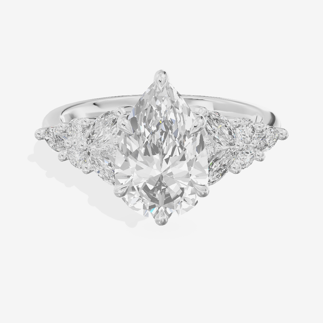 Modern Heartline Pear Engagement Ring with Side Stones (1/2 ct. tw.) in 18K White Gold