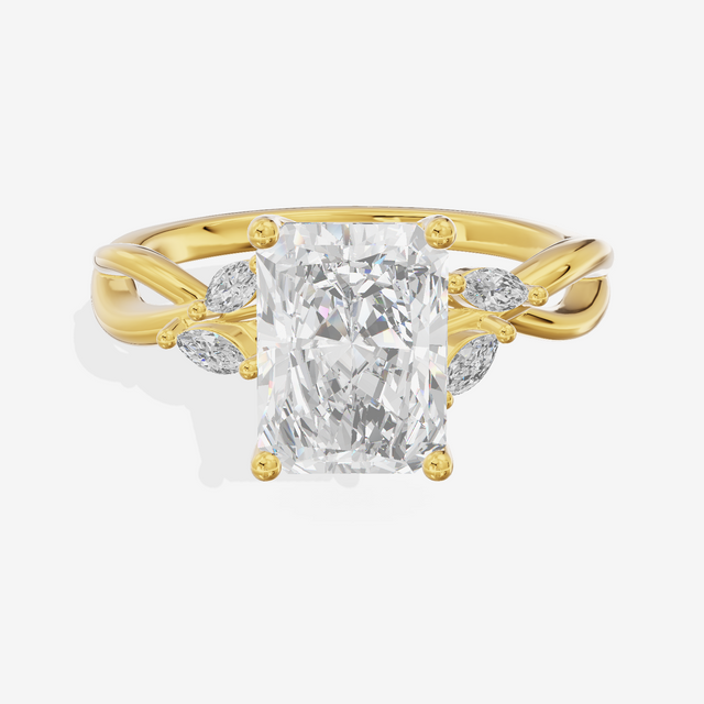 Vowsae Pavé Radiant Engagement Ring with Side Stones (1/8 ct. tw.) in 18K Yellow Gold