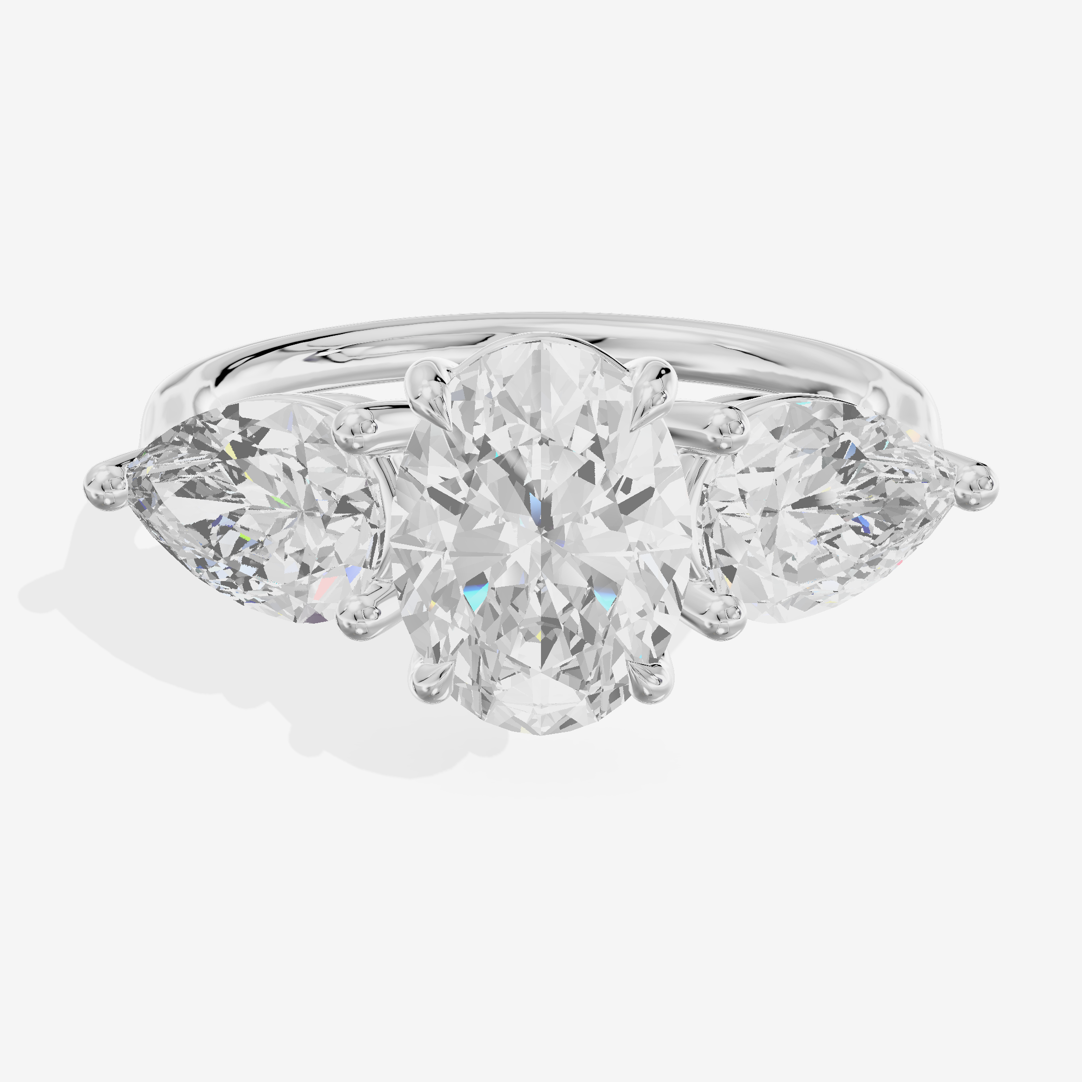 Luxe Heartline Three Stone Oval Engagement Ring (3/4 ct. tw.) in Platinum