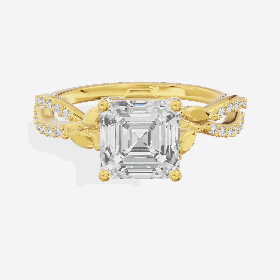 Luxe Domeline 1.5mm Asscher Solitaire Engagement Ring (1/8 ct. tw.) in 18K Yellow Gold