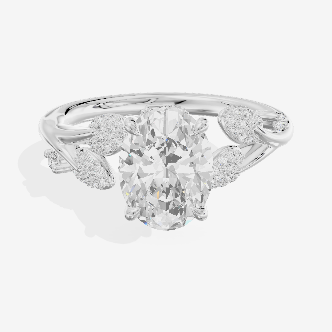 Petite Aurea Oval Engagement Ring with Side Stones (1/6 ct. tw.) in 14K White Gold
