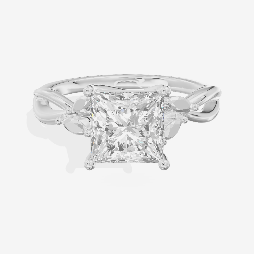 Modern Sincere Princess Engagement Ring with Side Stones in Platinum