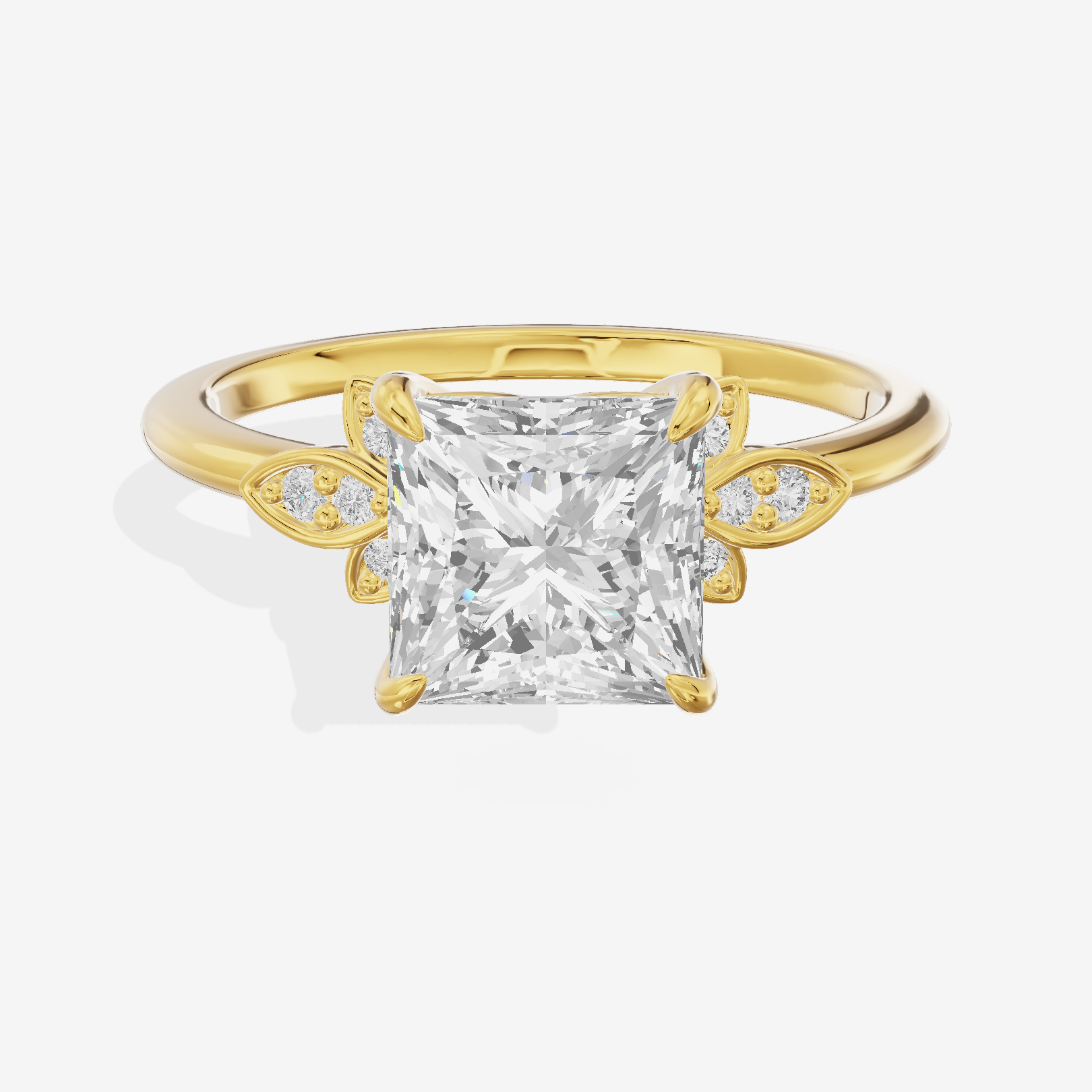 Trellise Princess Engagement Ring with Side Stones (1/20 ct. tw.) in 18K Yellow Gold
