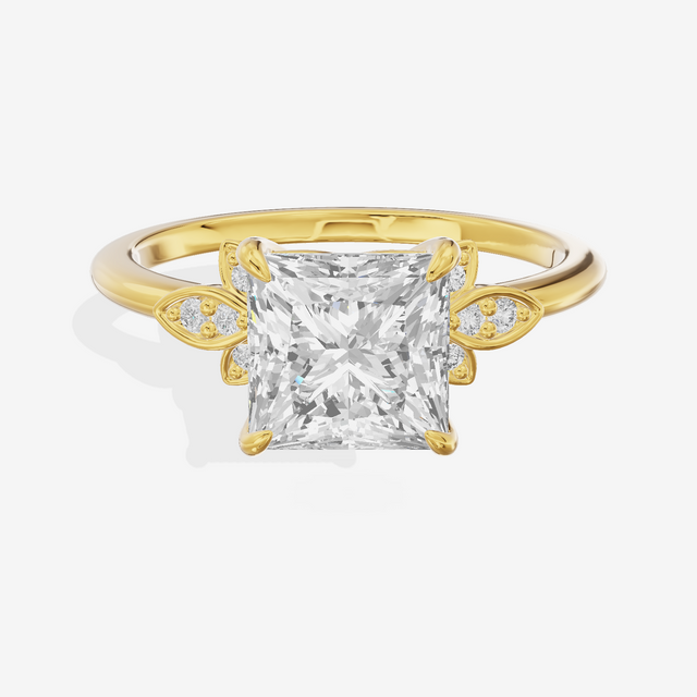 Trellise Princess Engagement Ring with Side Stones (1/20 ct. tw.) in 18K Yellow Gold