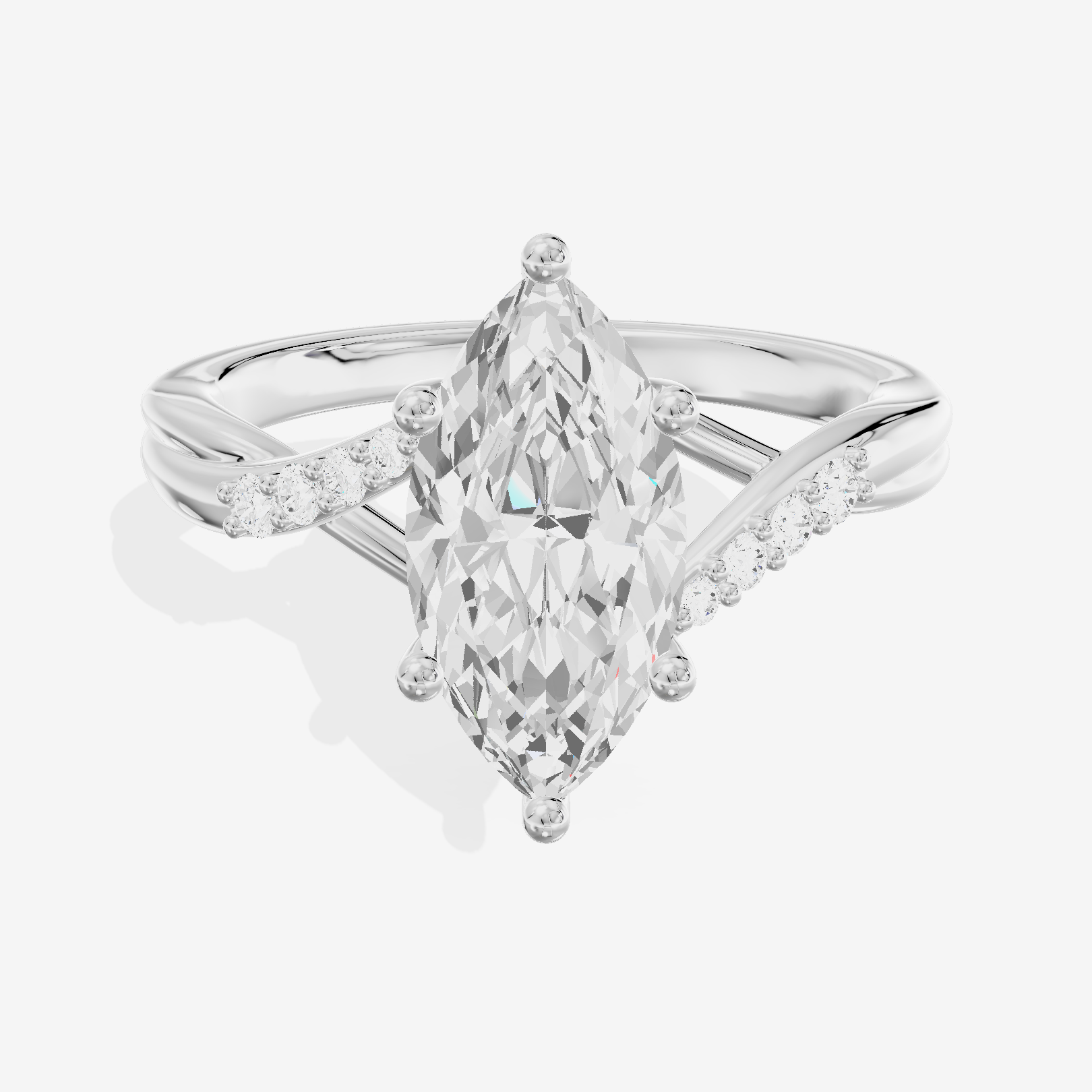 Twined Aimora Marquise Engagement Ring with Side Stones (1/15 ct. tw.) in Platinum