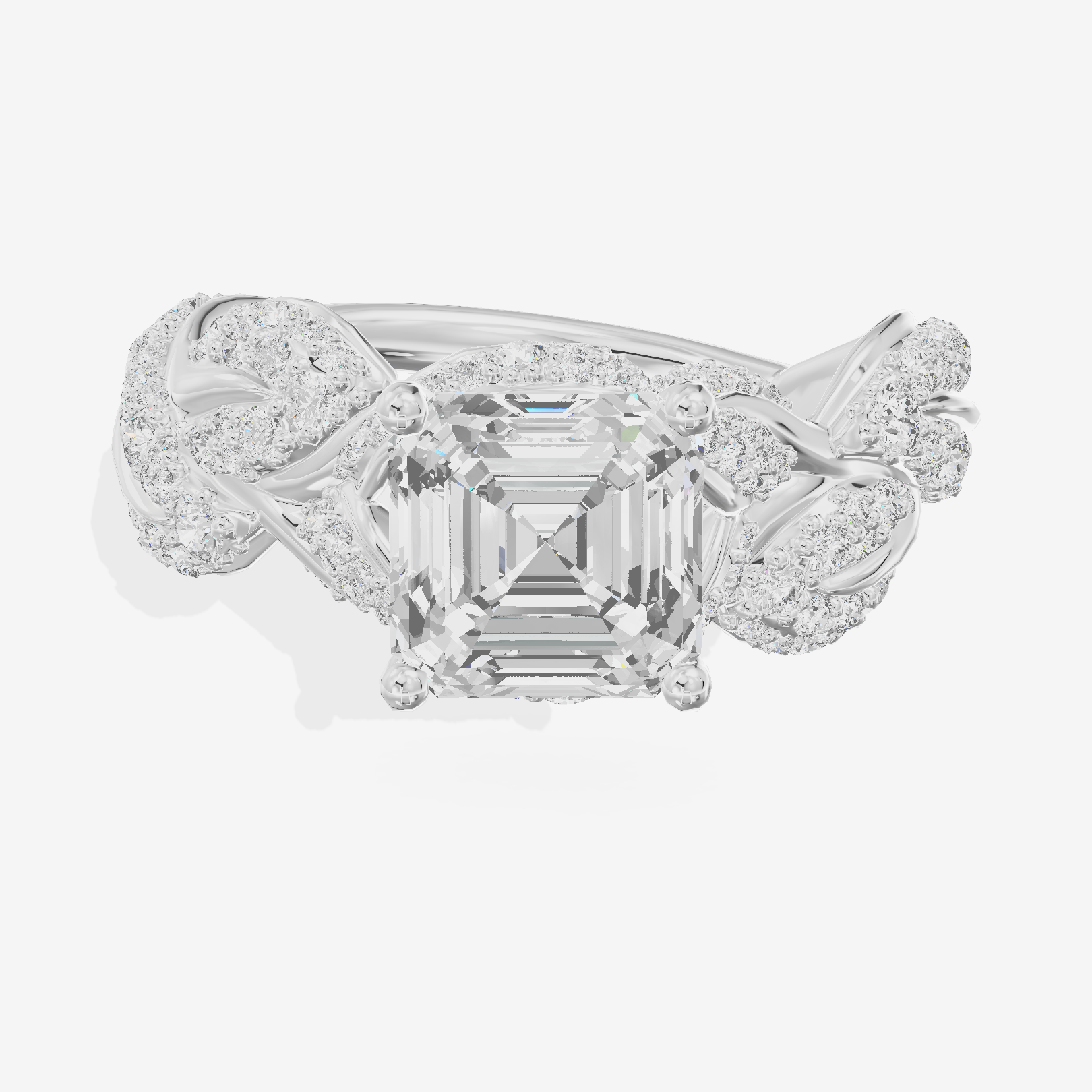 Luxe Eversince Asscher Engagement Ring with Side Stones (1/2 ct. tw.) in 14K White Gold