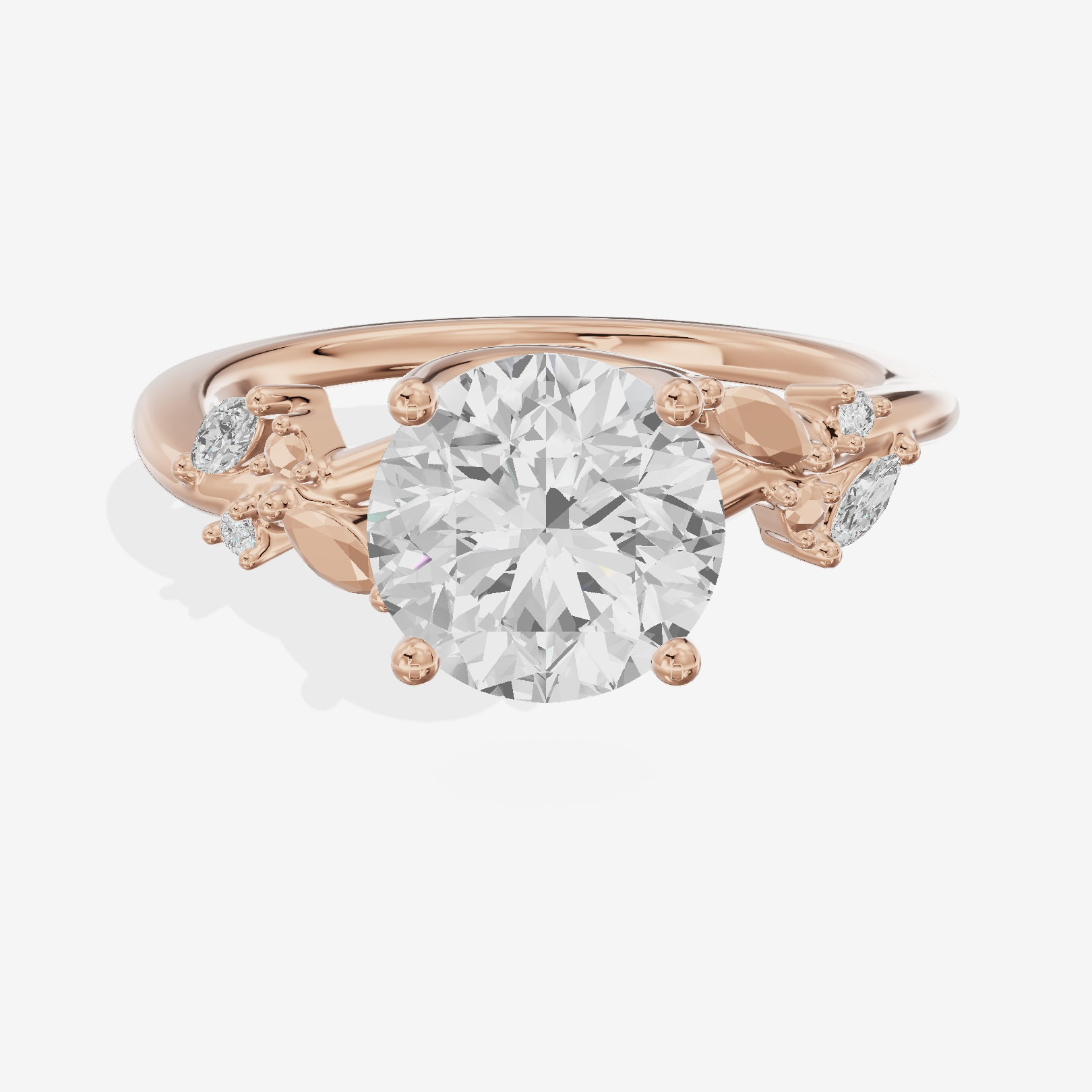 Lustrous Aurea Round Engagement Ring with Side Stones (3/4 ct. tw.) in 18K Rose Gold