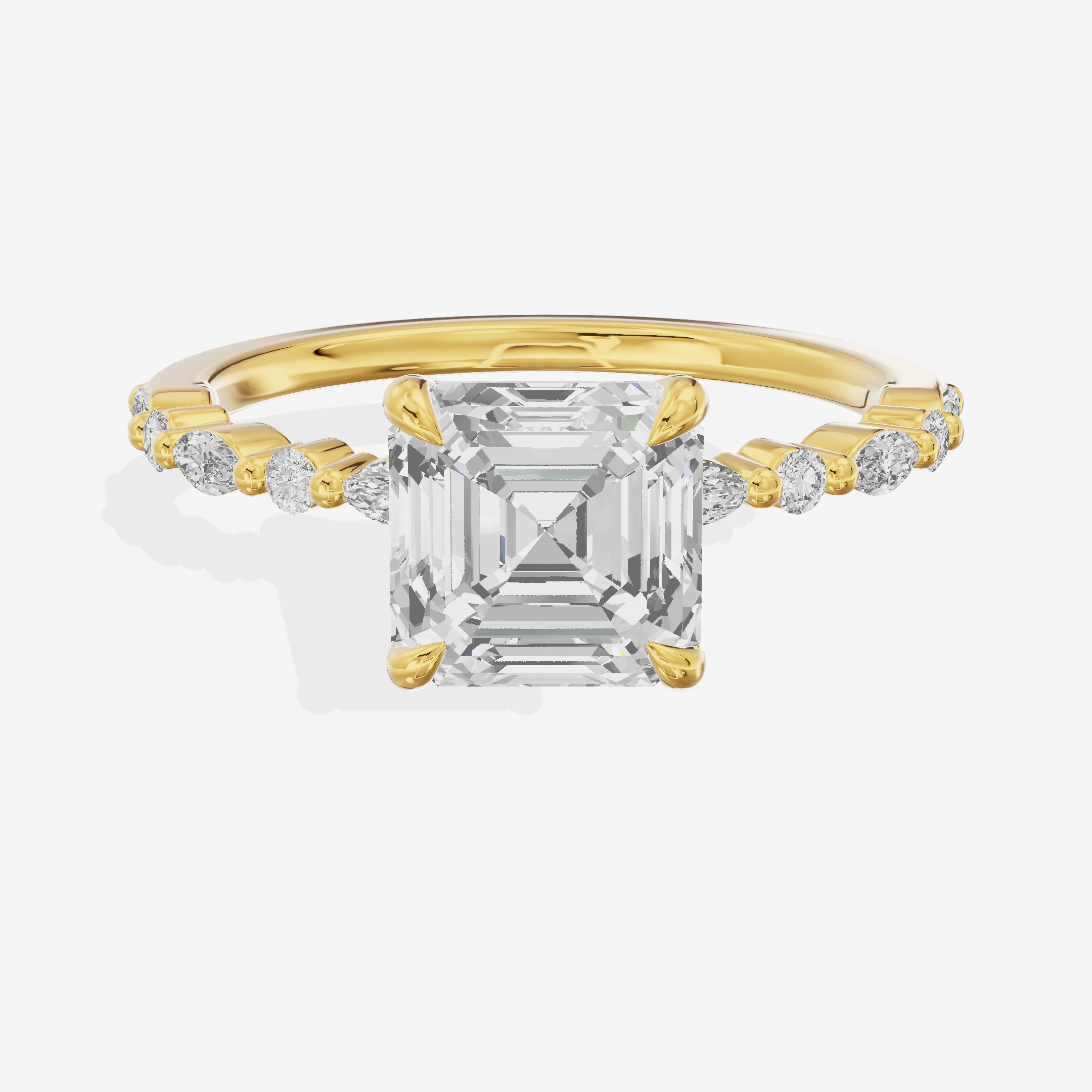 Lustrous Solea Asscher Engagement Ring with Side Stones (1/20 ct. tw.) in 18K Yellow Gold