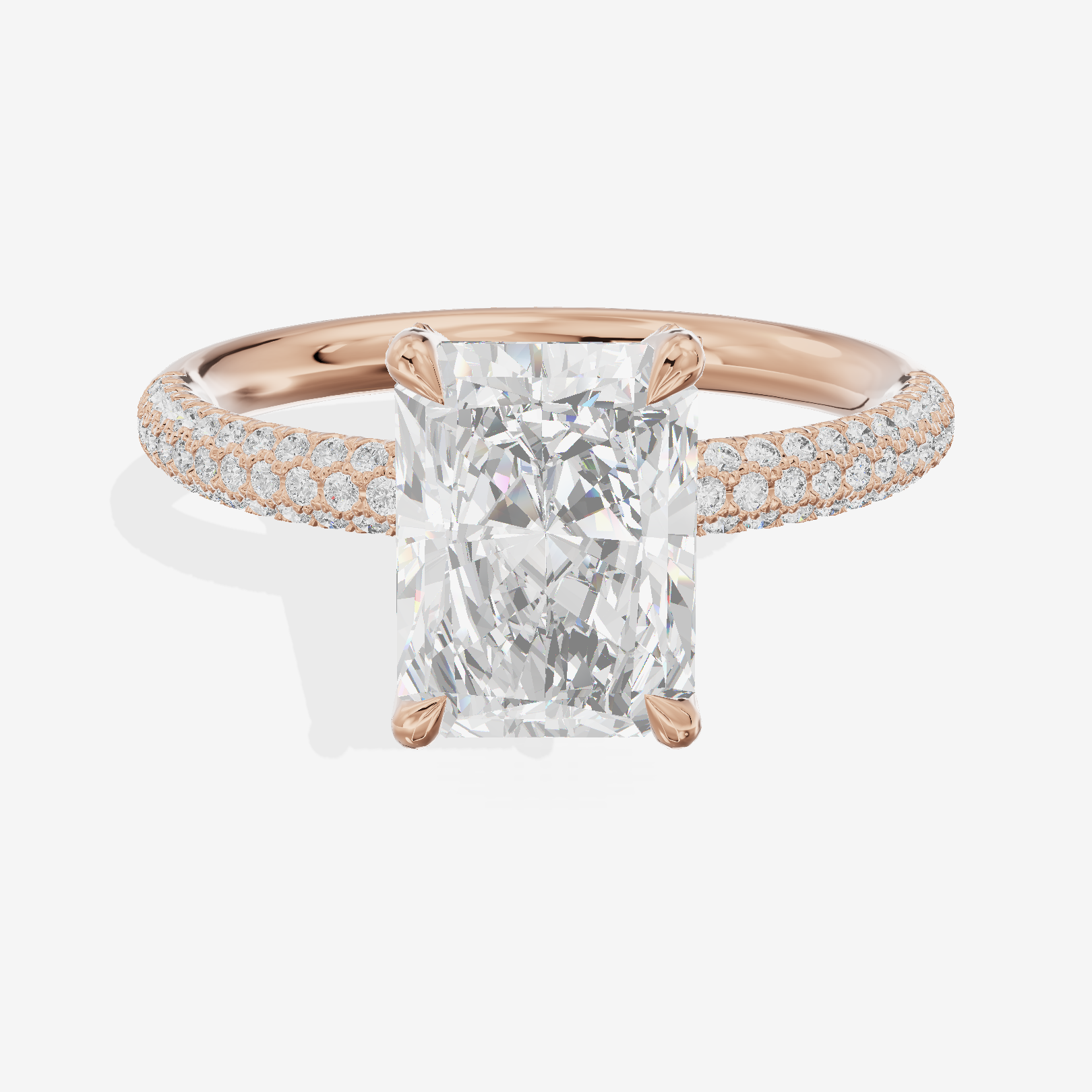 Whispered Lumera Radiant Engagement Ring with Side Stones (1/3 ct. tw.) in 14K Rose Gold