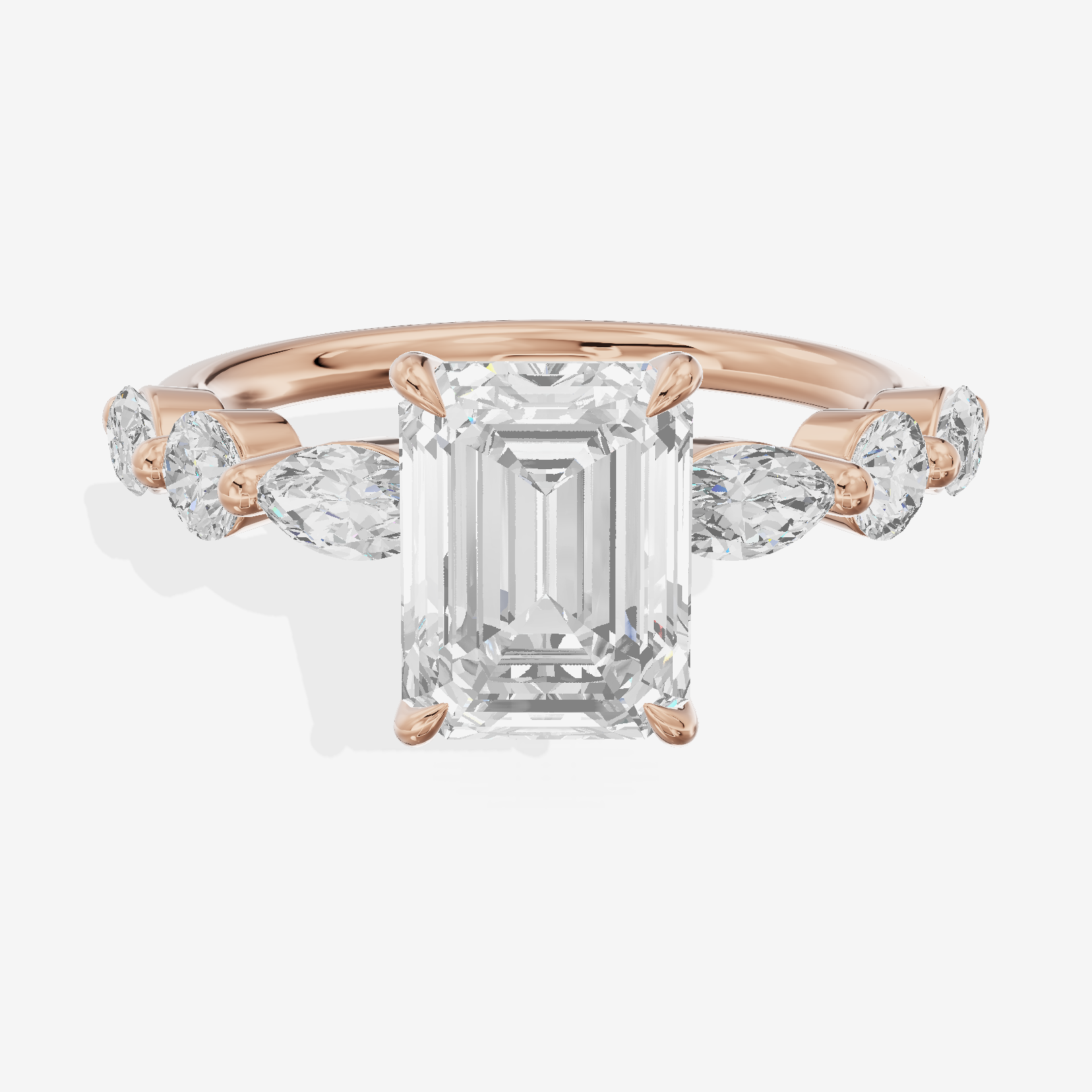 Lumera Cathedral Emerald Engagement Ring with Side Stones (1/3 ct. tw.) in 14K Rose Gold