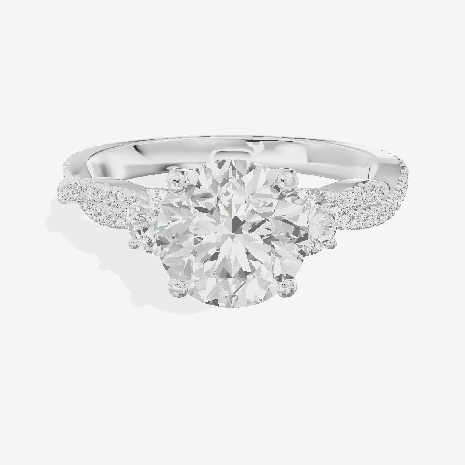 Petite Twine Three Stone Round Engagement Ring (1/2 ct. tw.) in 18K White Gold