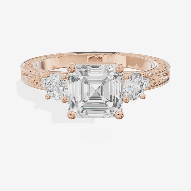 Triade Engraved Asscher Three Stone Engagement Ring (1/3 ct. tw.) in 14K Rose Gold