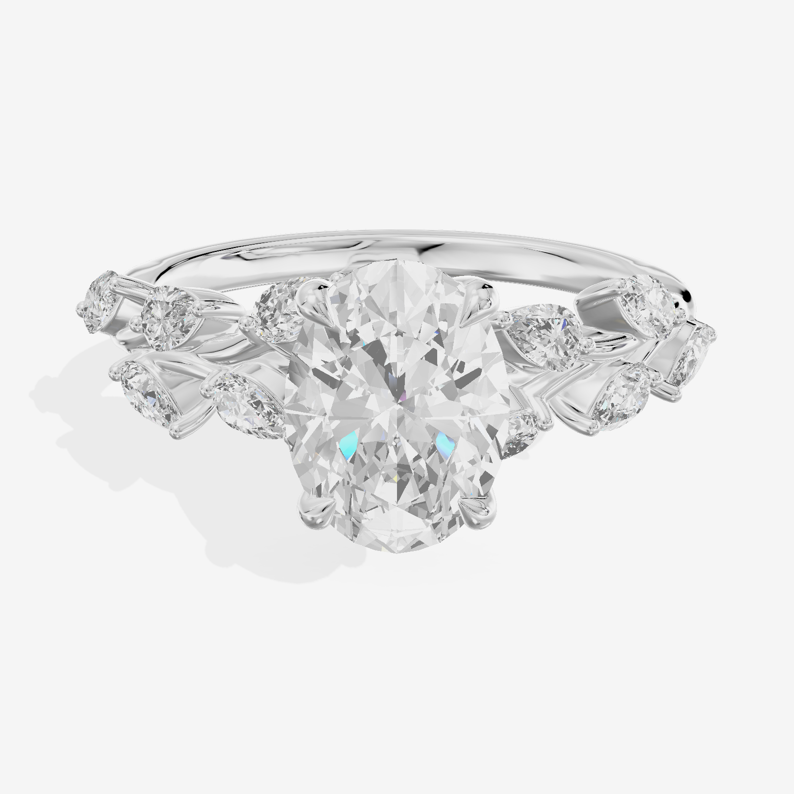 Classic Promezza Oval Engagement Ring with Side Stones (1/2 ct. tw.) in 18K White Gold
