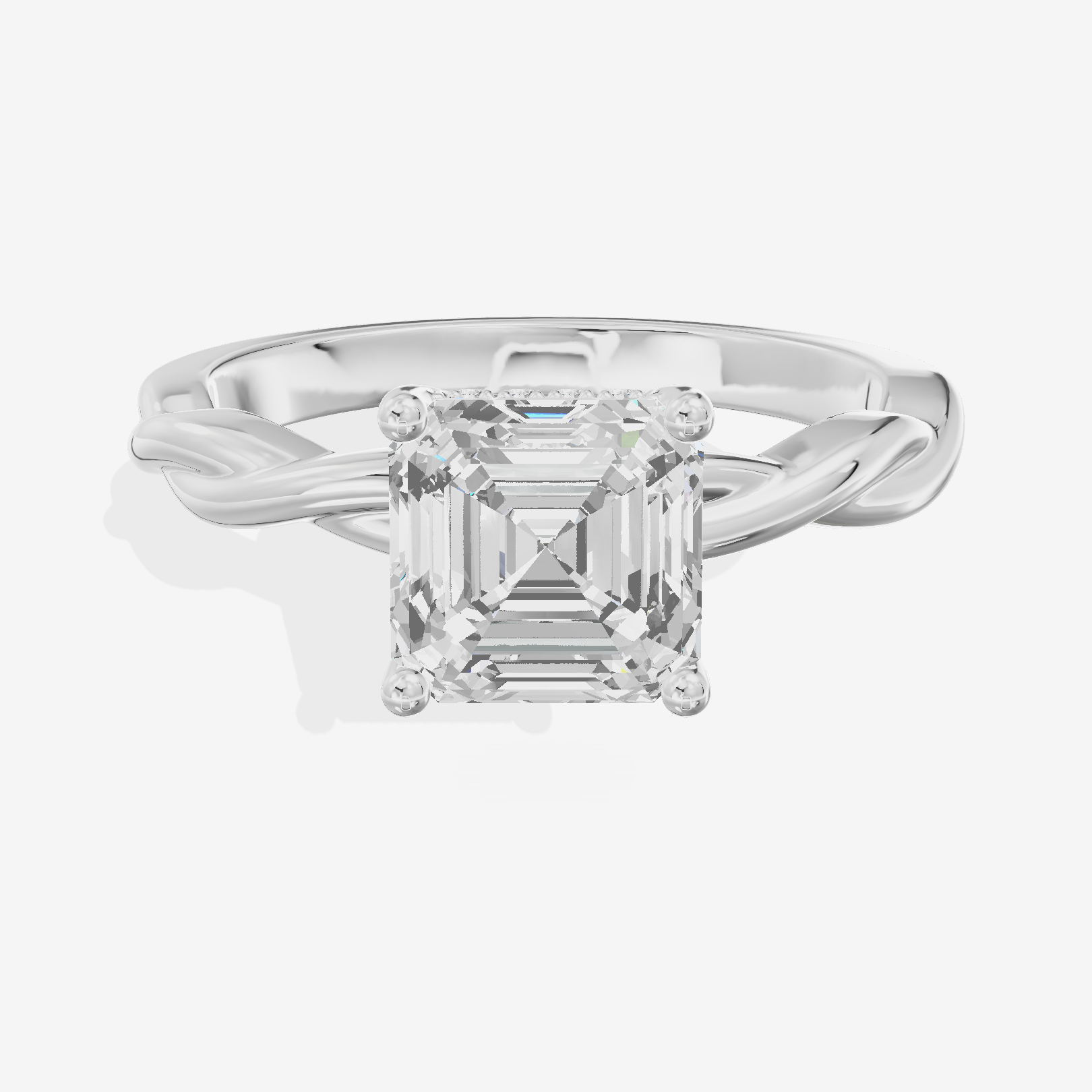 Twine Hidden Halo Asscher Engagement Ring (1/20 ct. tw.) in 18K White Gold