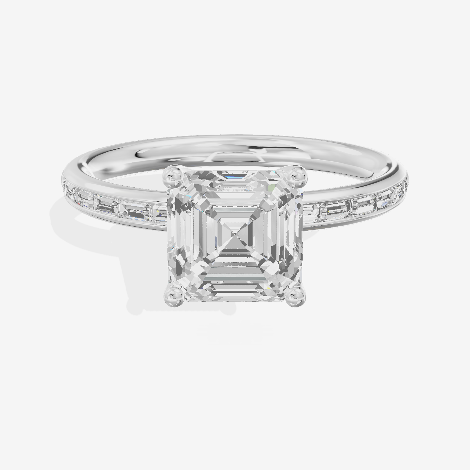 Tender Sincere Asscher Engagement Ring with Side Stones (1/6 ct. tw.) in 18K White Gold