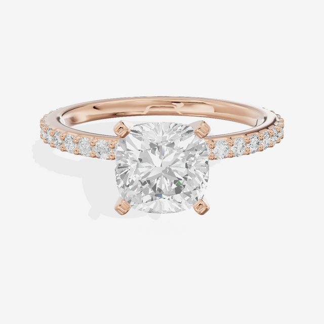 Petite Trellise Cushion Engagement Ring with Side Stones (1/3 ct. tw.) in 18K Rose Gold