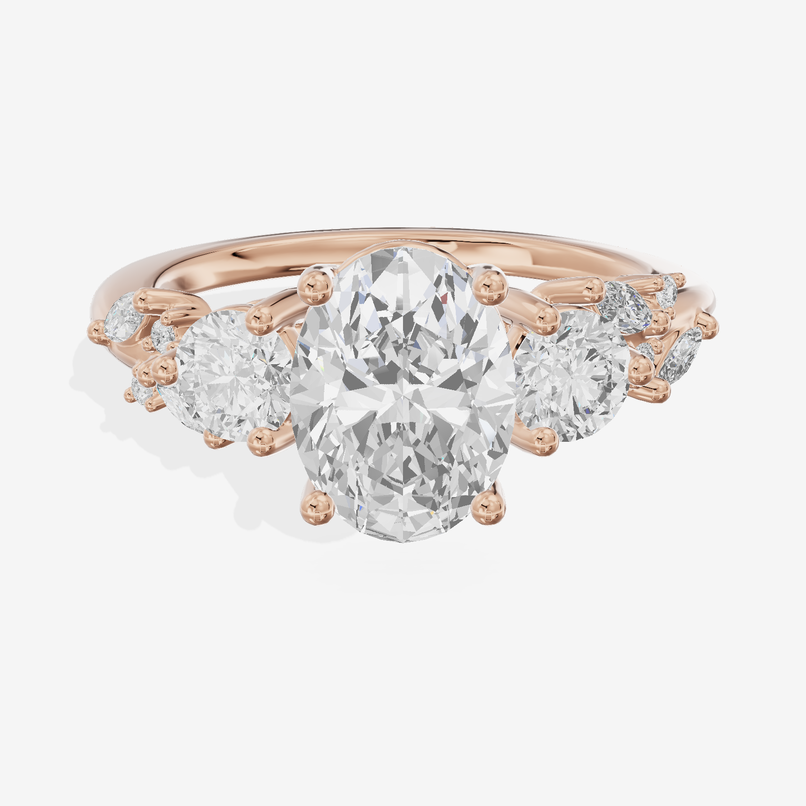 Adorae Three Stone Oval Engagement Ring (3/5 ct. tw.) in 14K Rose Gold