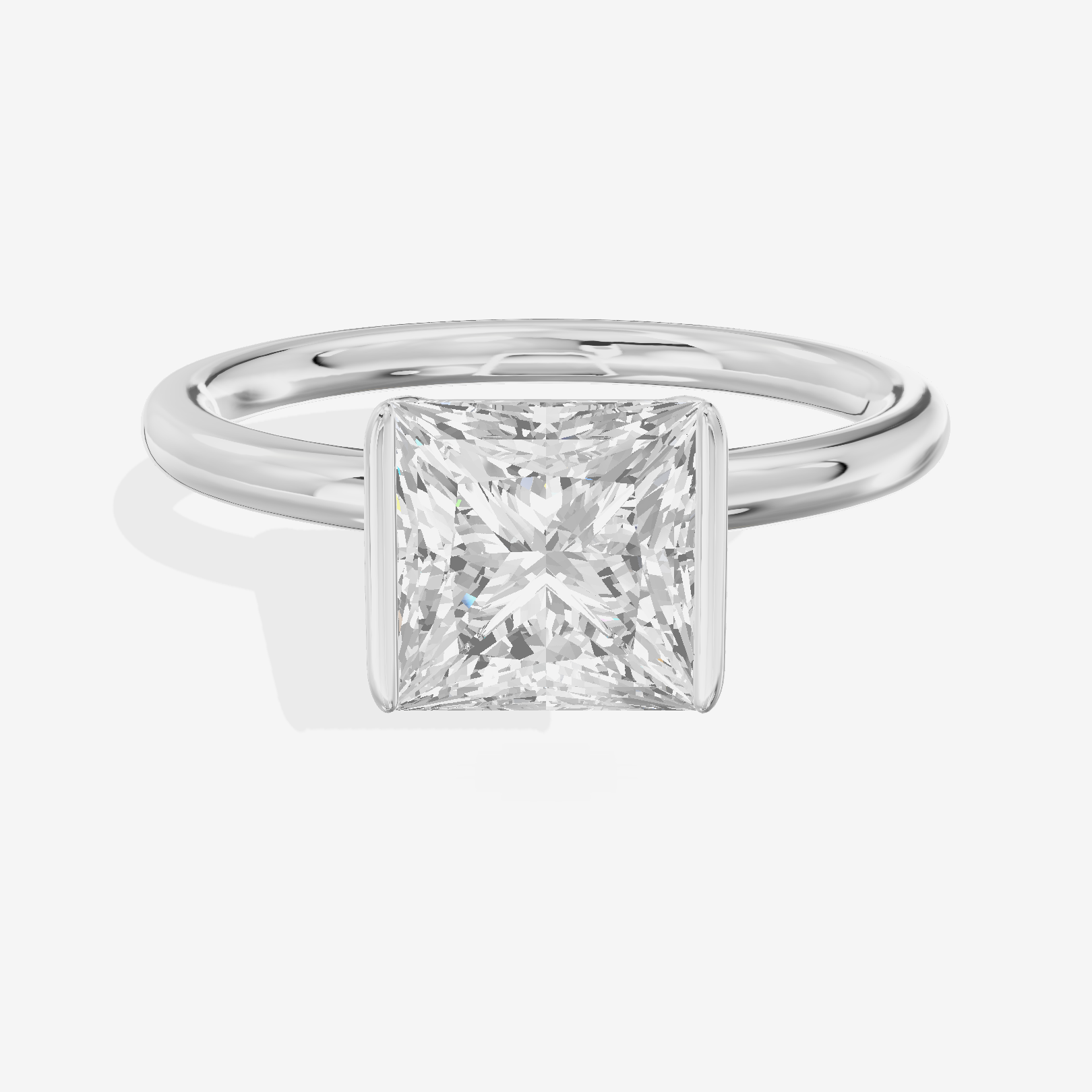 Sincere Bezel 1.8mm Princess Solitaire Engagement Ring in 14K White Gold
