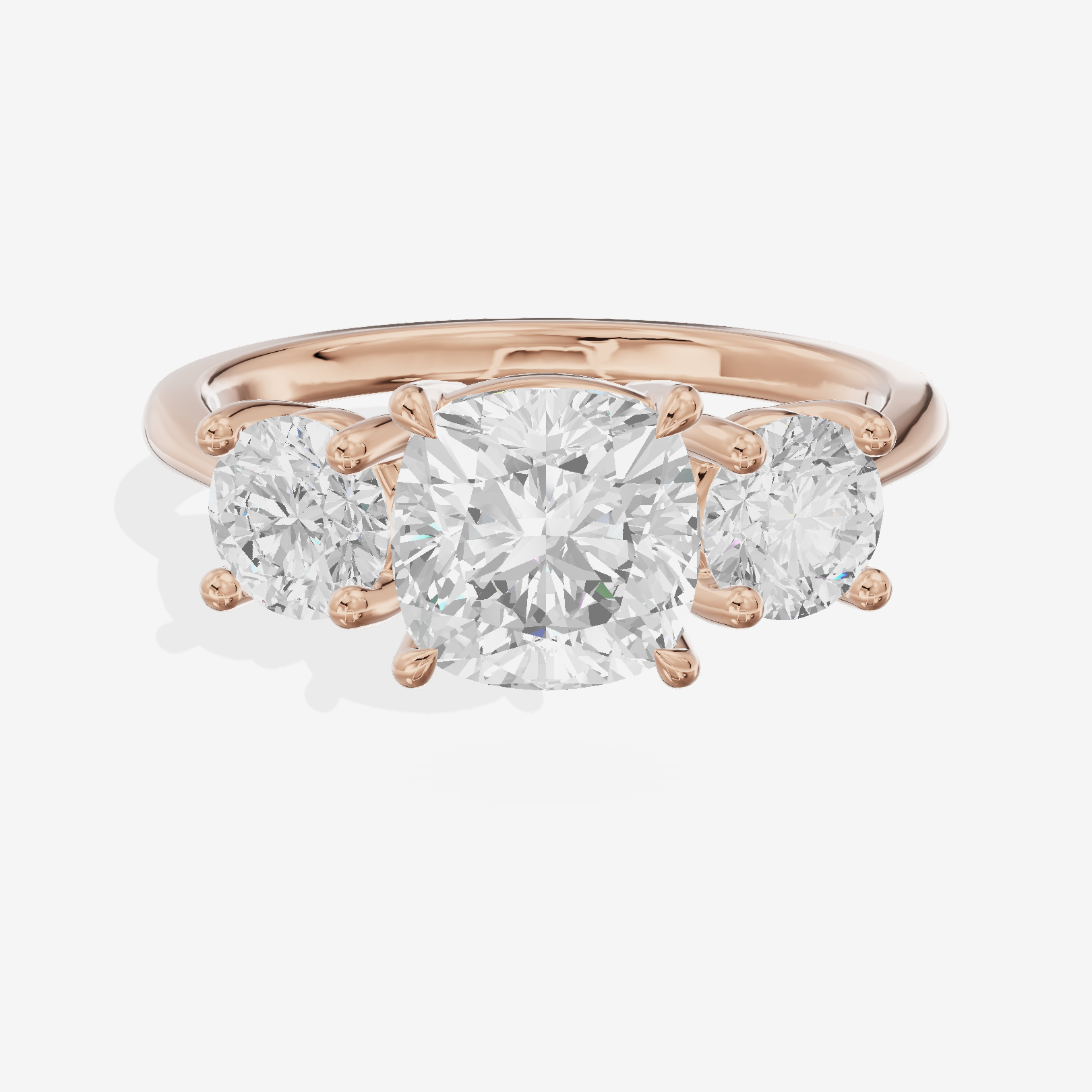 Luxe Trueheart Three Stone Cushion Engagement Ring (2/3 ct. tw.) in 18K Rose Gold