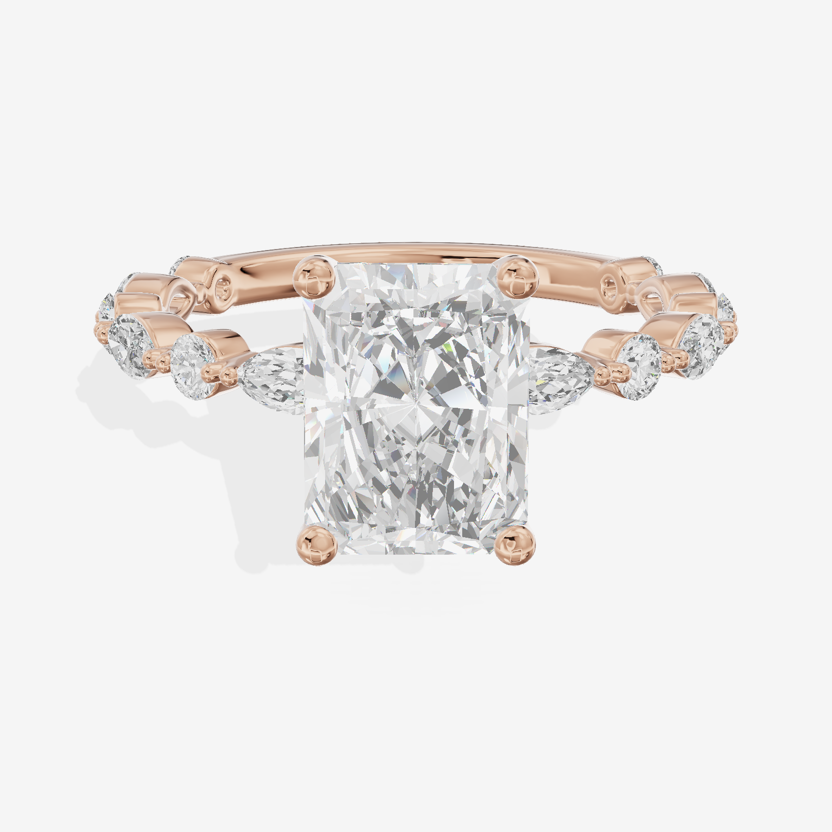 Solea Cathedral 2mm Radiant Engagement Ring with Side Stones (1/2 ct. tw.) in 18K Rose Gold