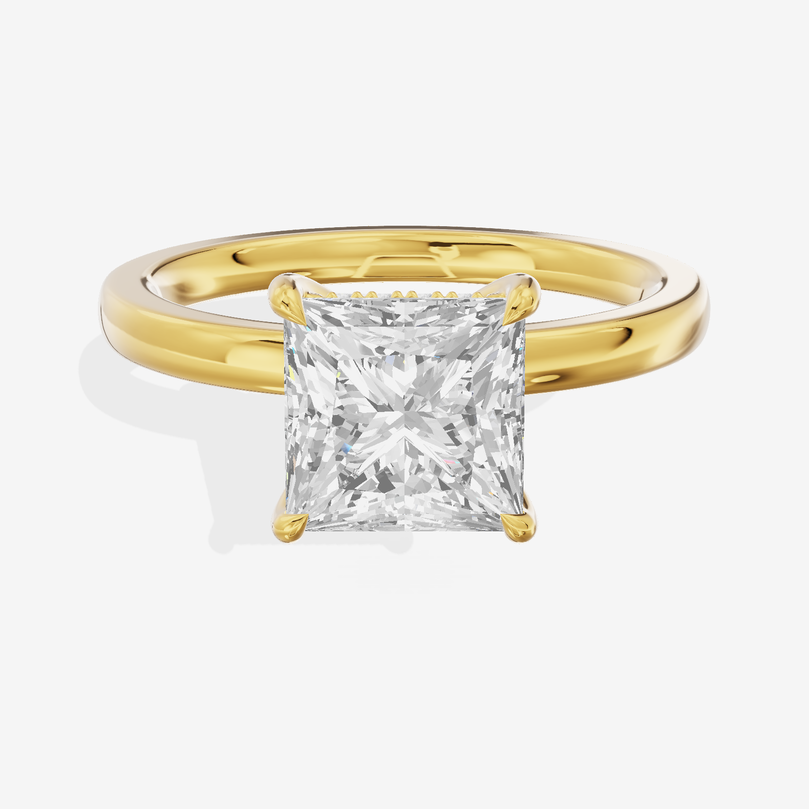 Crowned Whisper Princess Hidden Halo Engagement Ring in 14K Yellow Gold