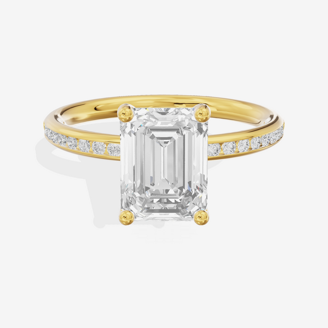 Classic Trellise Emerald Engagement Ring with Side Stones (1/8 ct. tw.) in 18K Yellow Gold