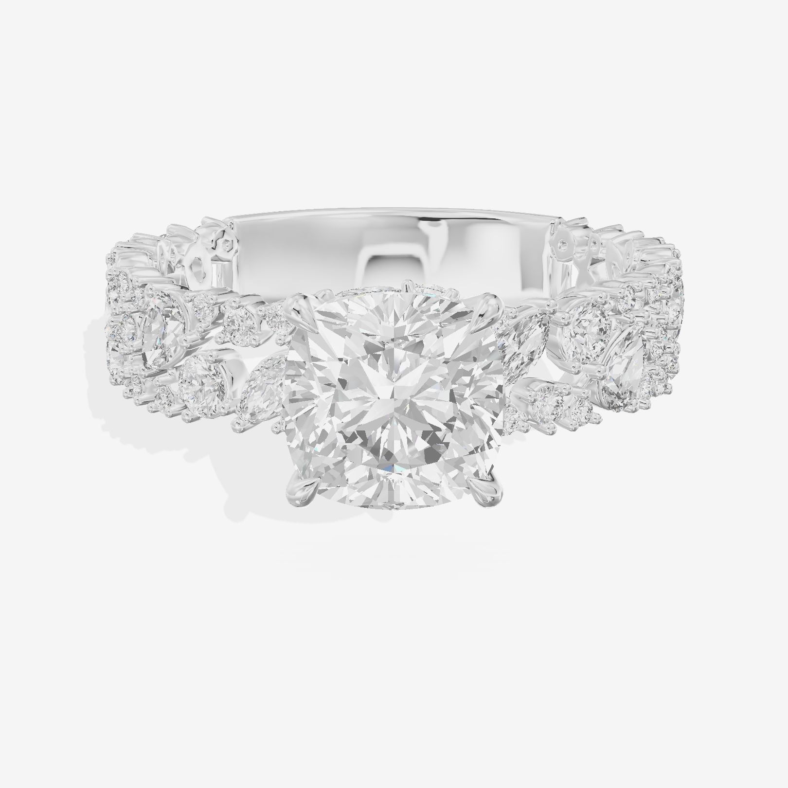 Aurea Cathedral 4.2mm Cushion Engagement Ring with Side Stones (3/4 ct. tw.) in 18K White Gold