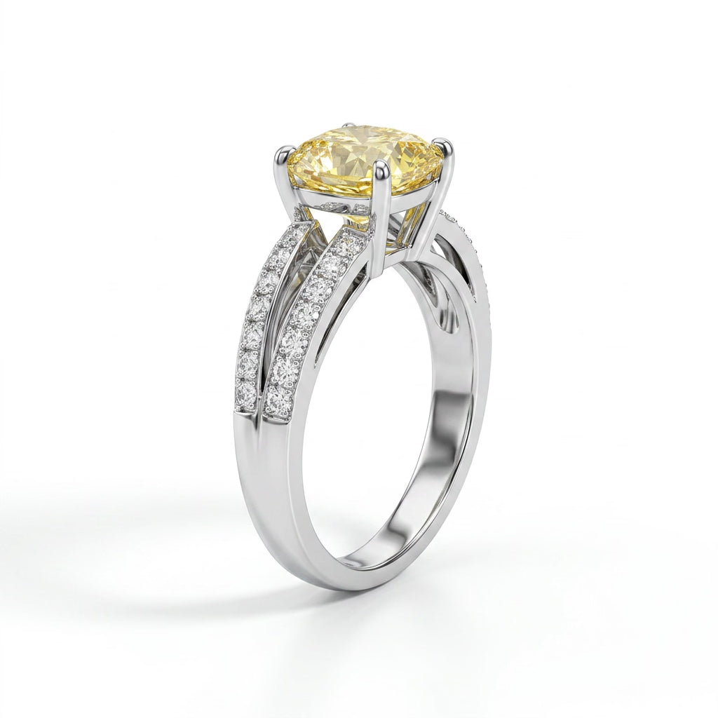 Solitaire Split Shank Cushion Engagement Ring (2.08 ct. tw.) in 18K White Gold
