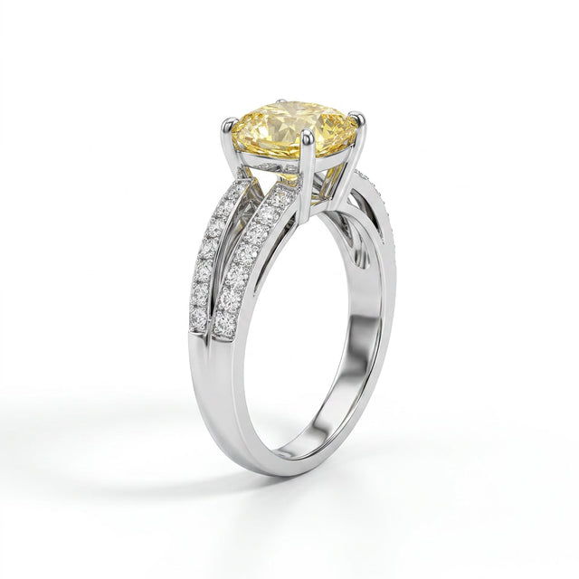 Solitaire Split Shank Cushion Engagement Ring (2.08 ct. tw.) in 18K White Gold