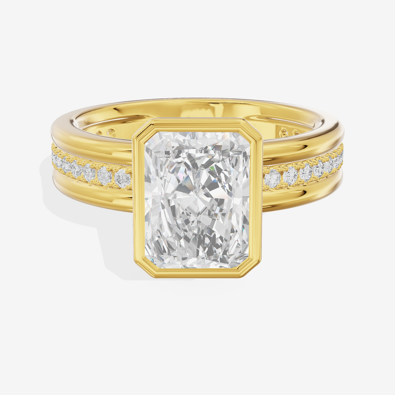 Belovae Bezel Radiant Engagement Ring with Side Stones (1/4 ct. tw.) in 18K Yellow Gold