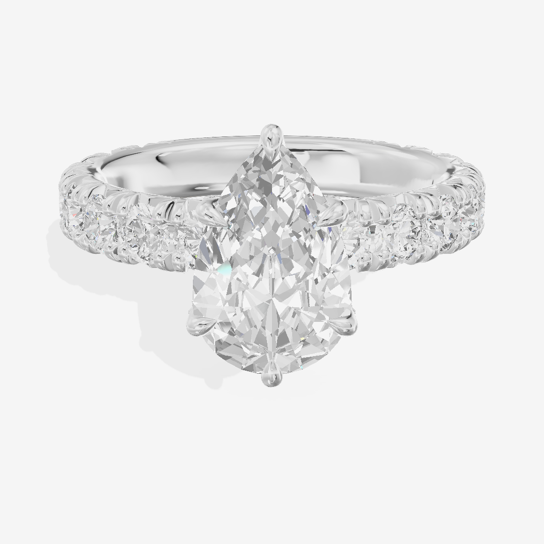 Crowned Sincere Pear Engagement Ring with Side Stones (3/4 ct. tw.) in 18K White Gold