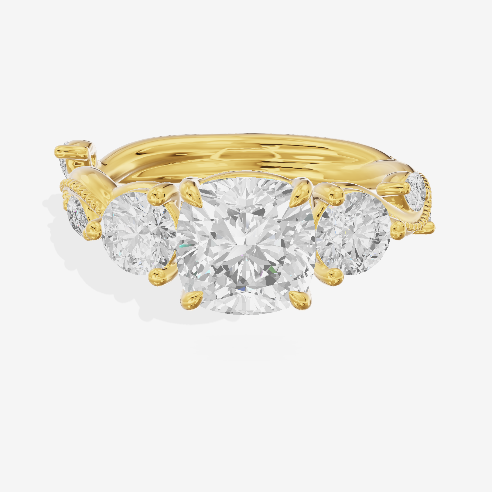 Vintage Belovae Cushion Three Stone Engagement Ring (3/5 ct. tw.) in 18K Yellow Gold