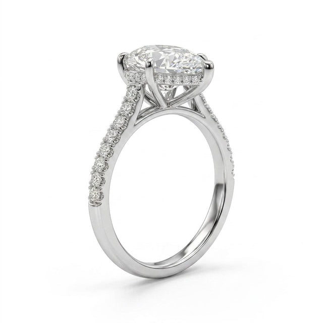 Cathedral Hidden Halo Pavé Pear Engagement Ring (3.07 ct. tw.) in 18K White Gold
