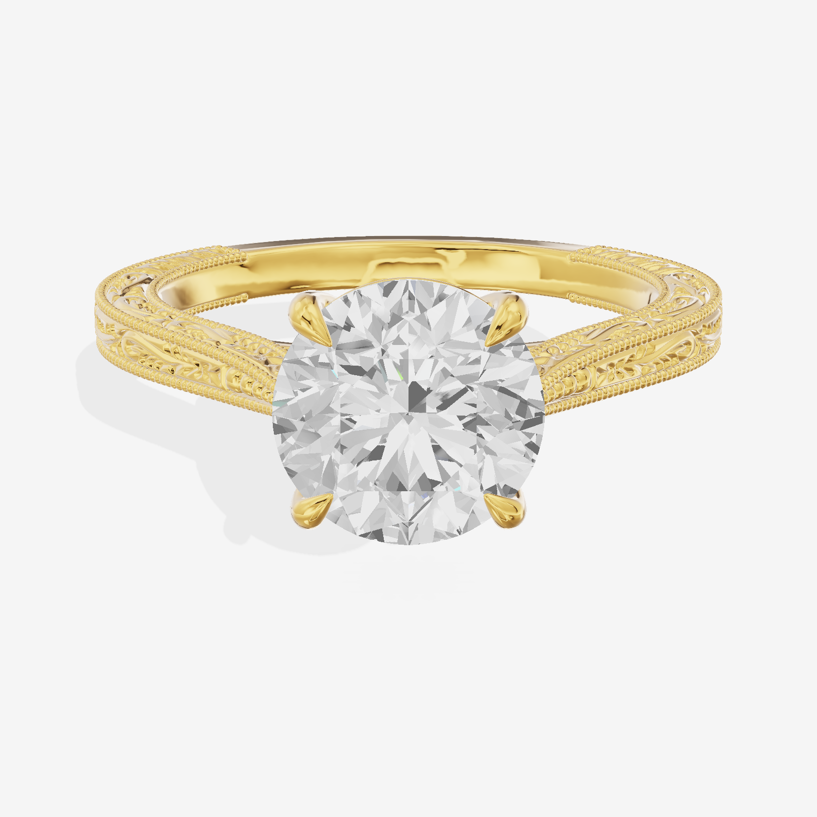 Vintage Vowsae Round Engagement Ring in 18K Yellow Gold