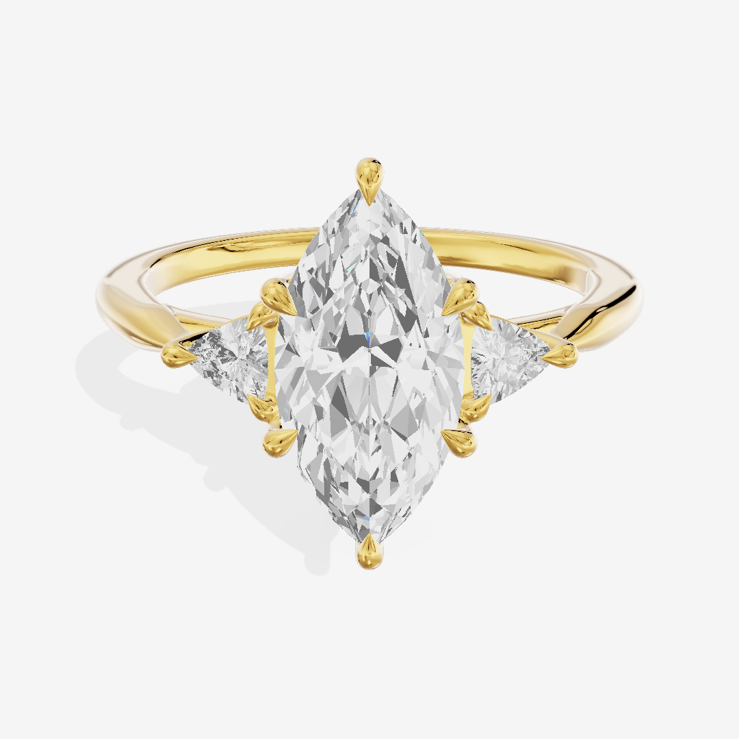 Coeurine Three Stone Marquise Engagement Ring (1/8 ct. tw.) in 14K Yellow Gold