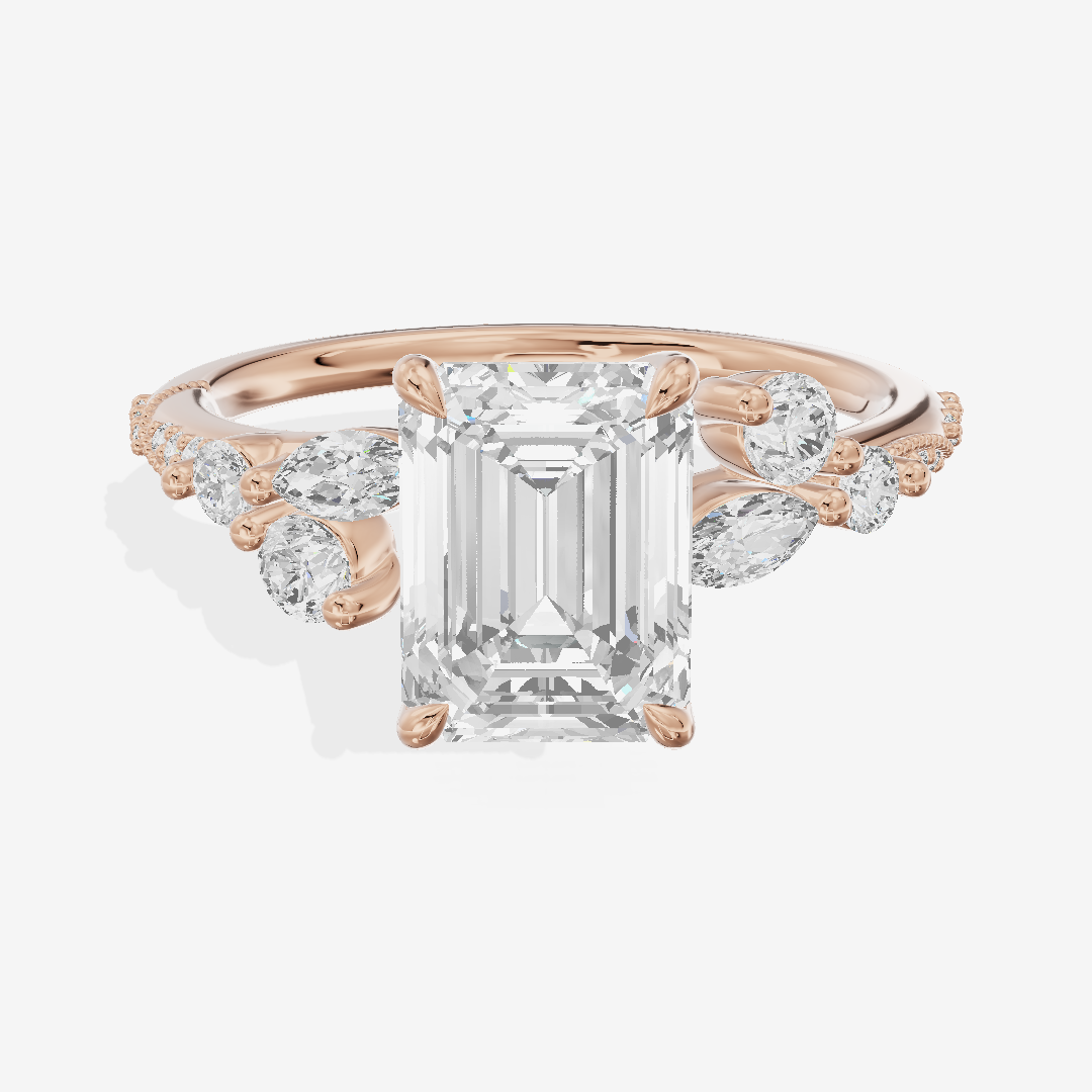 Luxe Halcyon Emerald Milgrain Engagement Ring (1/3 ct. tw.) in 18K Rose Gold