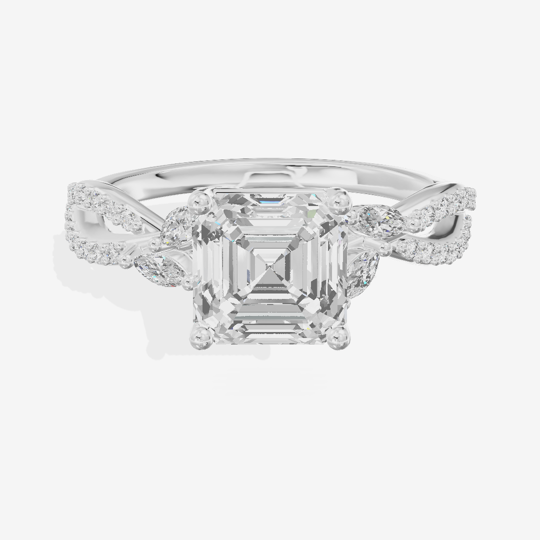 Luxe Domeline 1.5mm Asscher Solitaire Engagement Ring (1/8 ct. tw.) in 18K White Gold