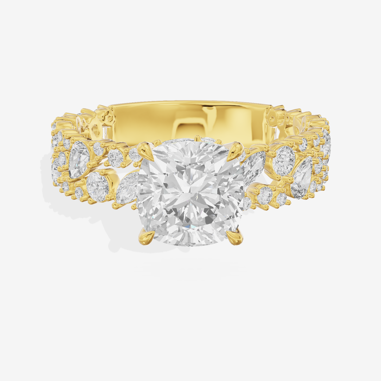 Aurea Cathedral 4.2mm Cushion Engagement Ring with Side Stones (3/4 ct. tw.) in 18K Yellow Gold