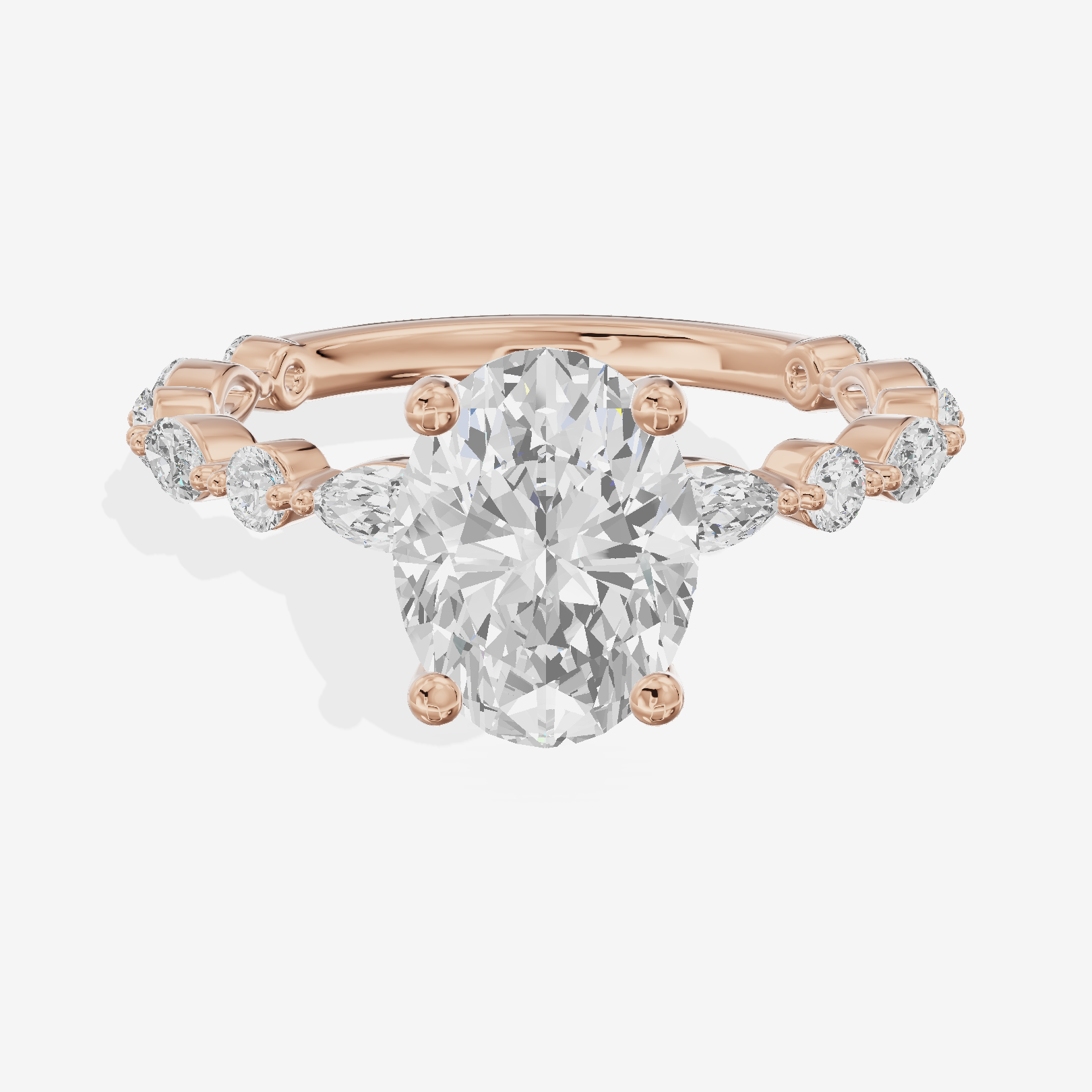 Solea Cathedral 2mm Oval Engagement Ring with Side Stones (1/2 ct. tw.) in 18K Rose Gold